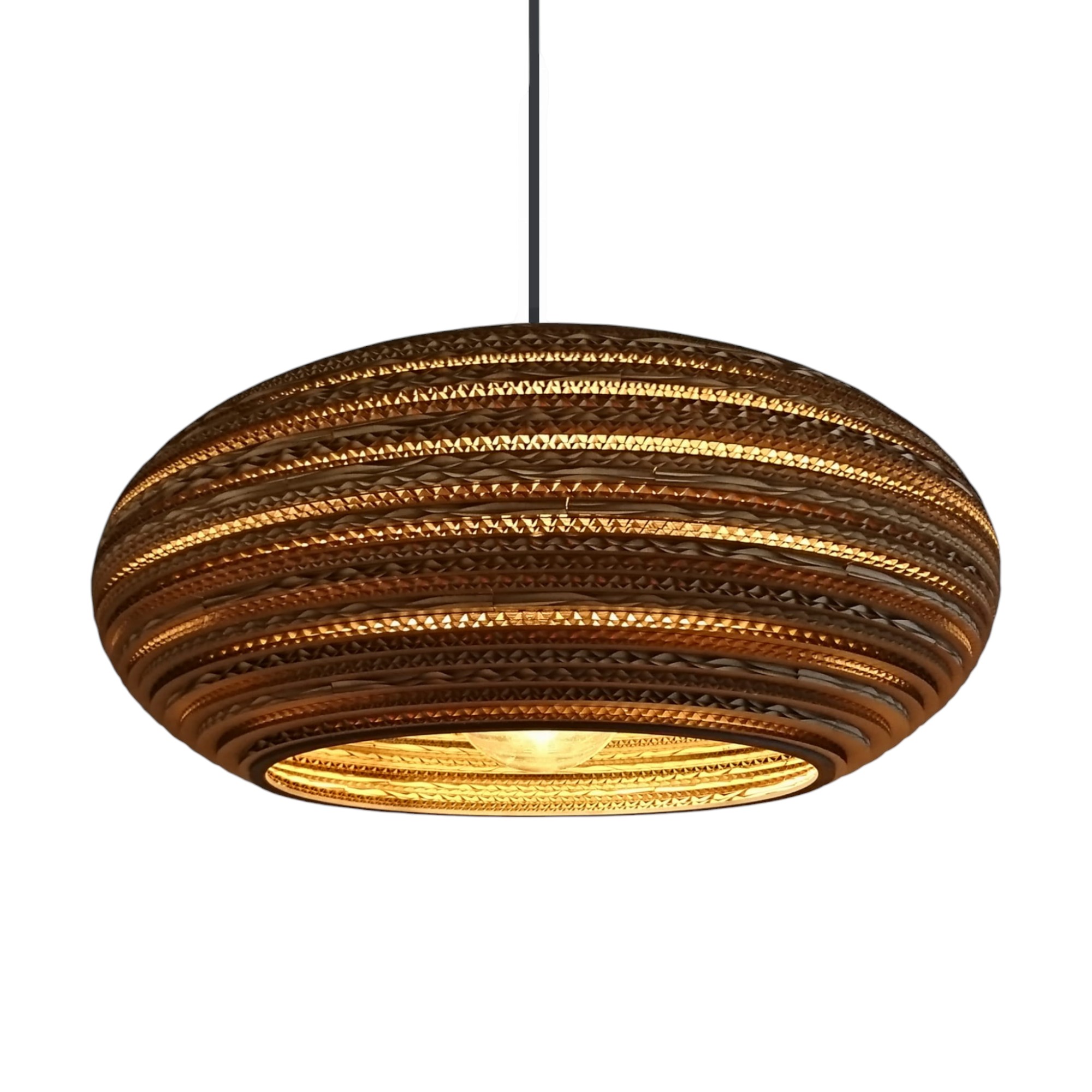 lampe ovale en carton recyclé suspension luminaire bois - Kamazza