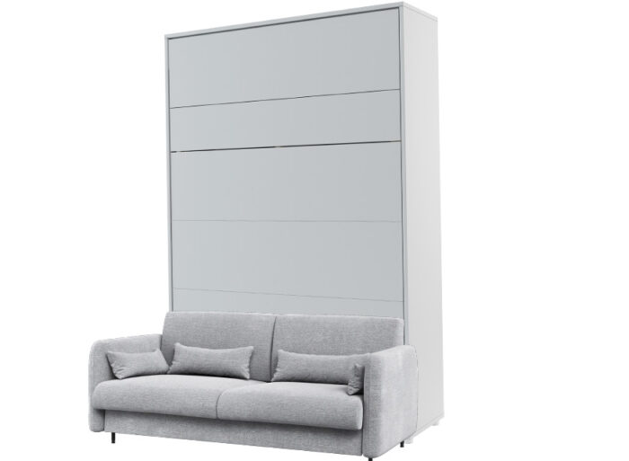 Canapé et lit escamotable intégré tissu gris claire – SMART