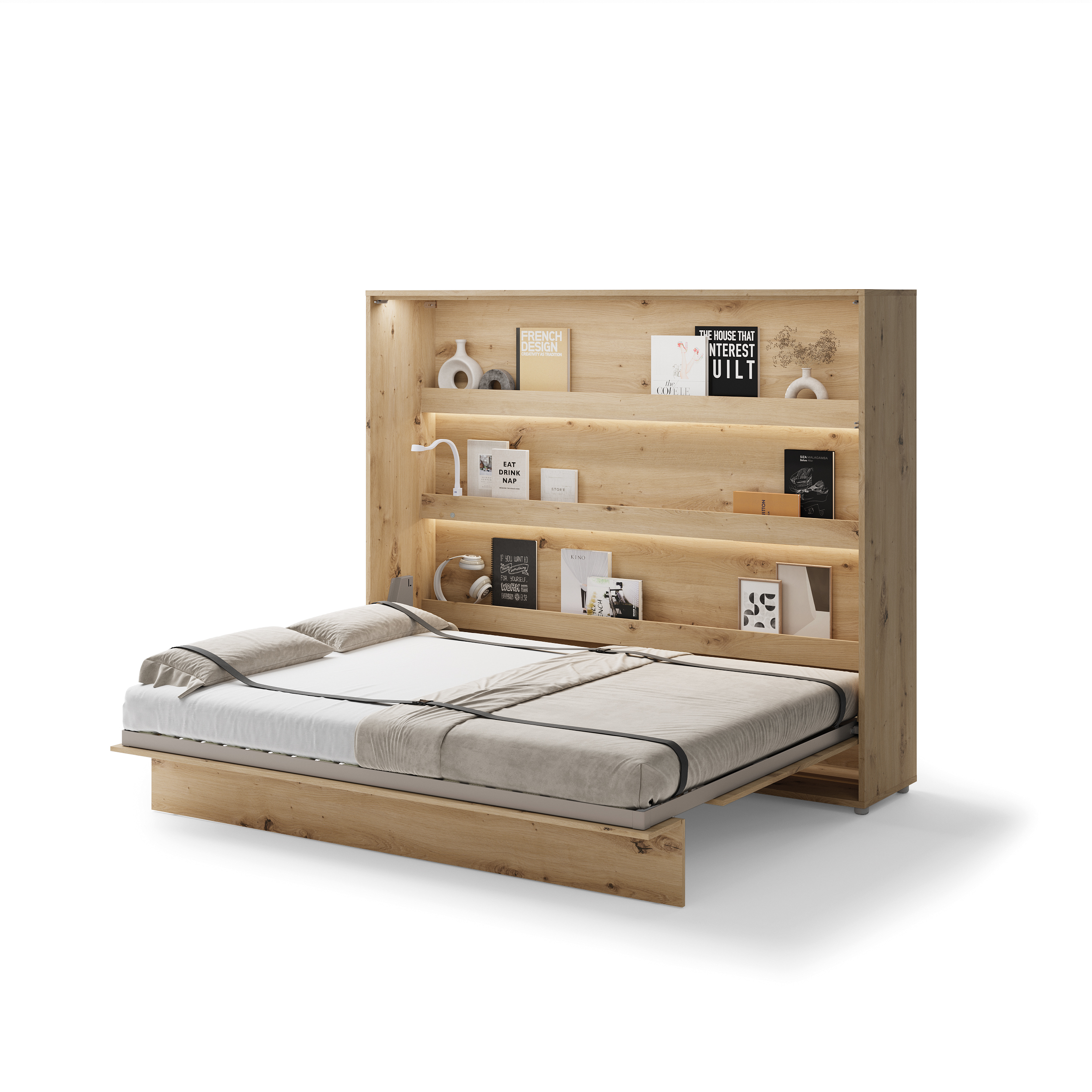 Lit escamotable horizontal avec LED mécanisme d’ouverture pneumatique – SMART bois 160x200 3 KAMAZZA Lit escamotable horizontal avec LED mécanisme d’ouverture pneumatique – SMART bois 160x200 3