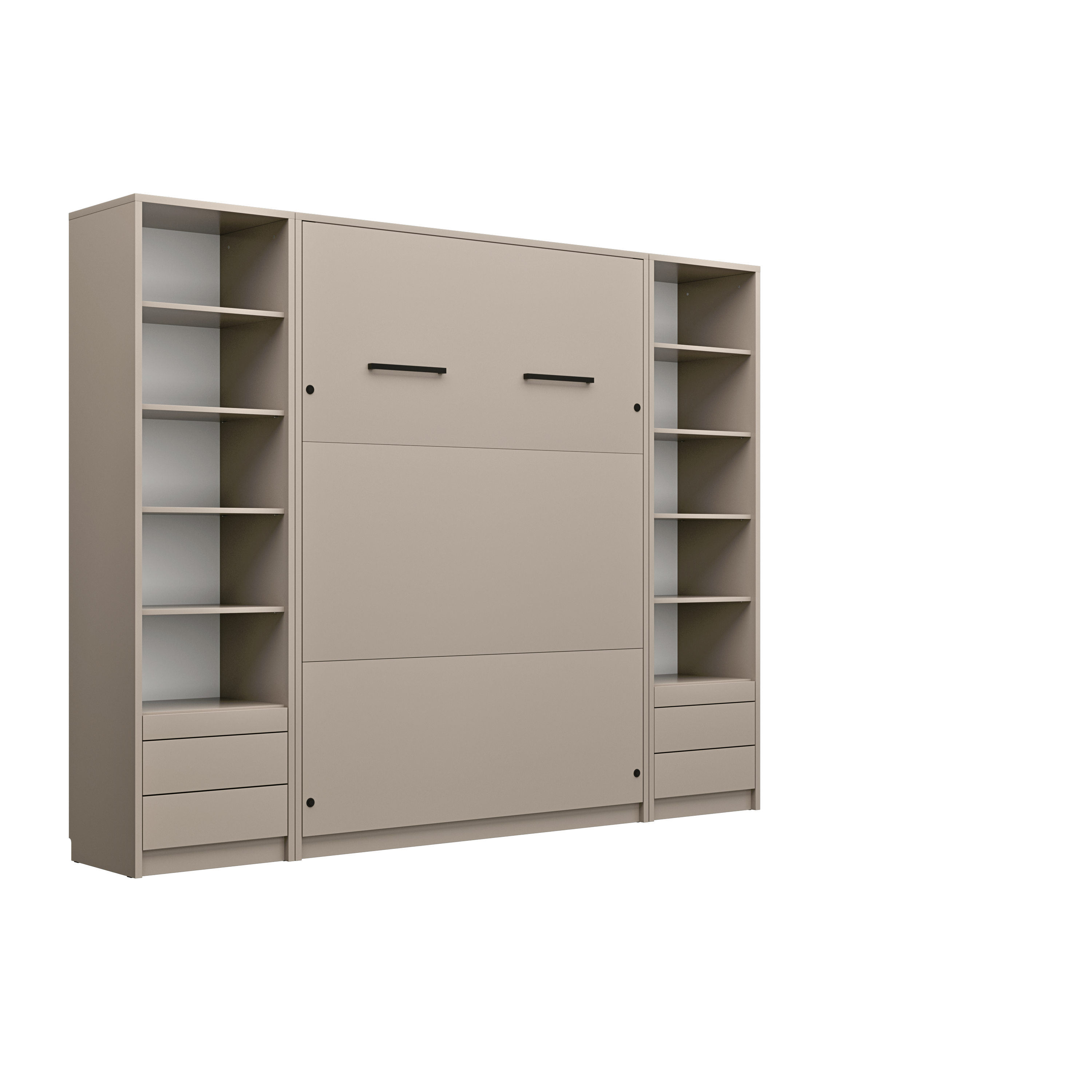 taupe fermé lit escamotable et bibliothèque - LOLITA - taupe fermé