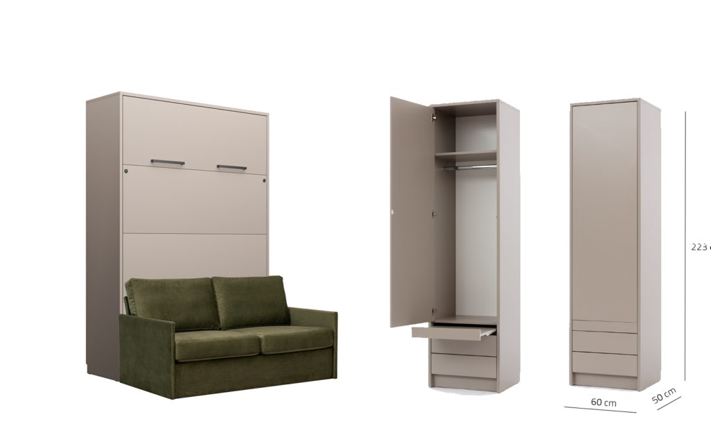 Lit escamotable avec canapé et rangements - LOLITA - porte ouverte - vert