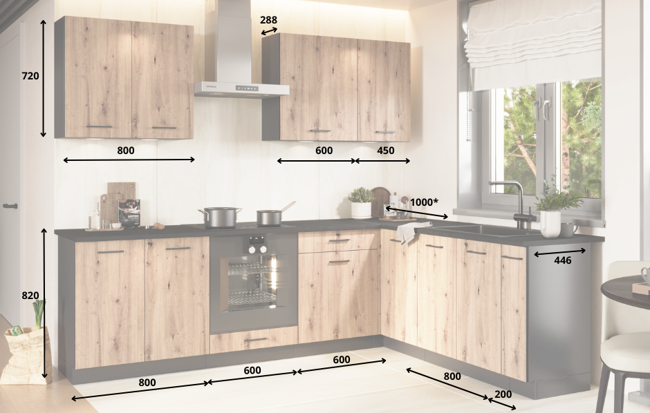 Cuisine d'angle pas cher CLAUDIA dimensions