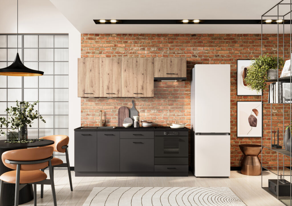 Kichenette studio 200 cm ALLIA - noir/bois photo d'ambiance 