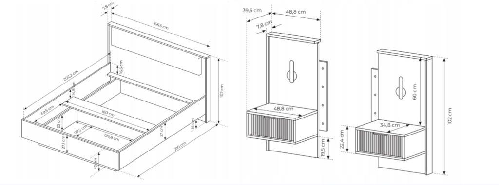 Lit coffre 160x200 cm avec chevets intégré chêne et noir - AVA