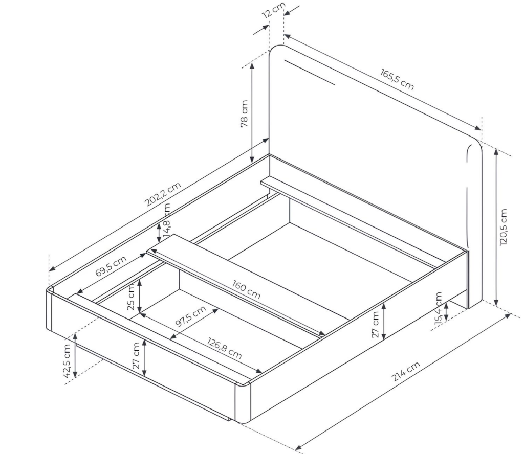 Lit coffre 160x200 cm avec chevets intégré, commode et armoire - ASTA