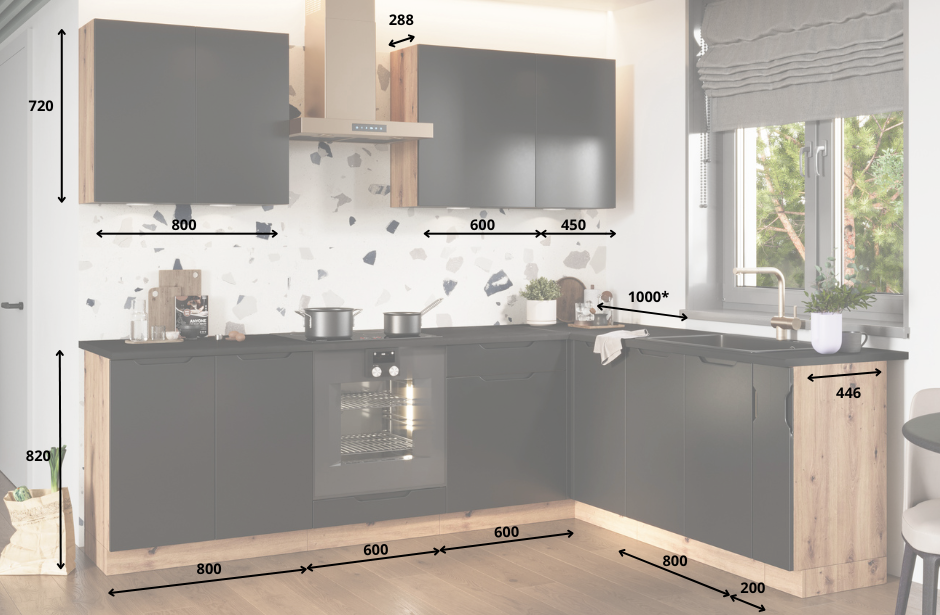 Cuisine d'angle moderne - ALTIA ambiance noir DIMENSIONS